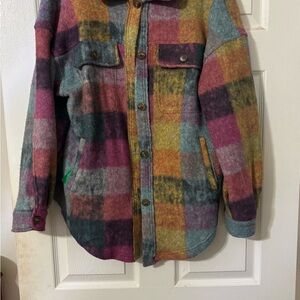 Multicolor Plaid Wool-Blend Shacket Jacket - Women this shacket is oversized
